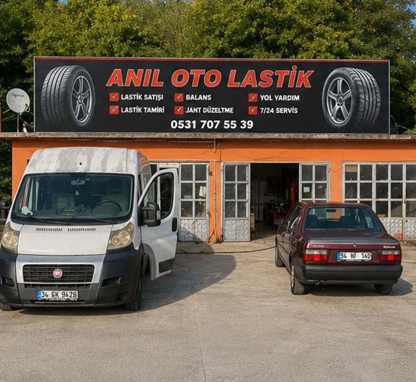 Anıl Oto Lastik iş yeri ve tabelası
